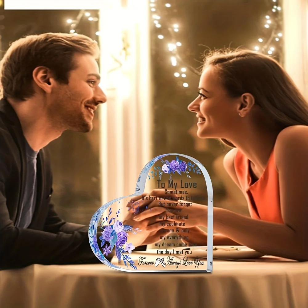 1pc,Wedding Gift for Her His Wife Husband Acrylic Heart Shape Memorial Brand Plaque Logo Romantic Birthday Christmas Anniversary