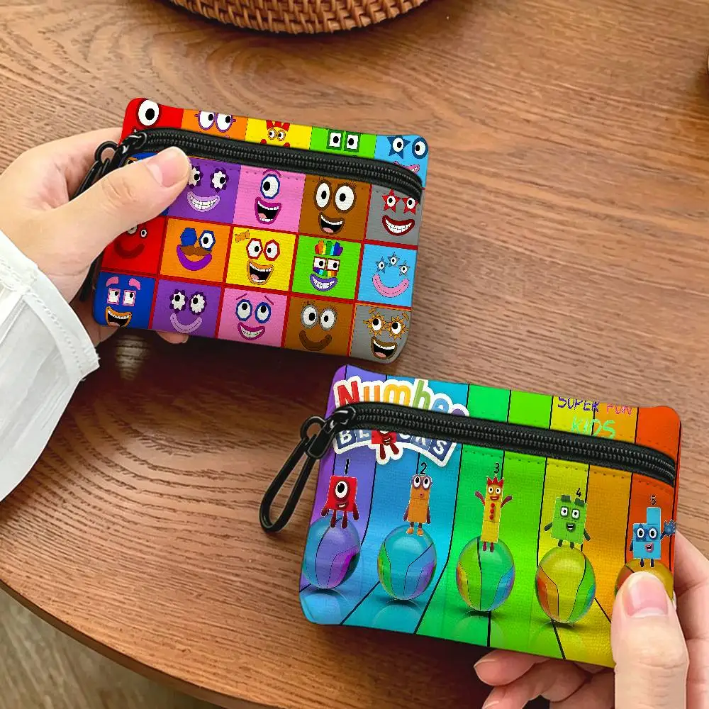 Cartoon N-Number-Blocks Waterproof Oxford Cloth Zipper Wallet Portable Hanging Small Coin Purse For Travel