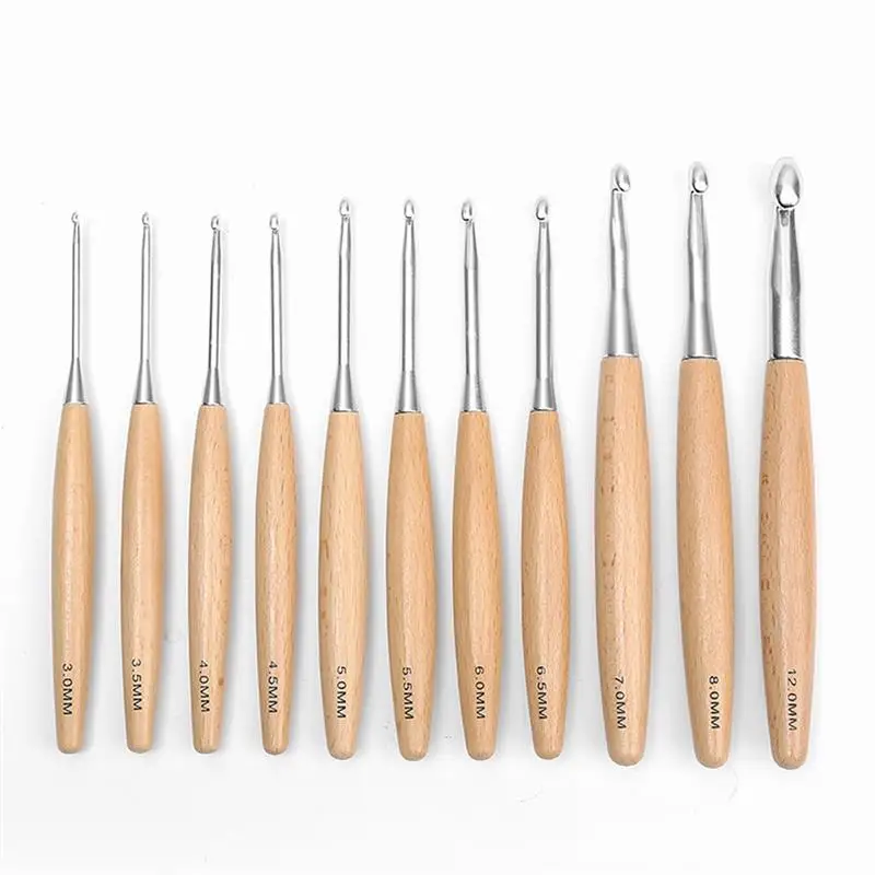 

Wooden Handle Crochet Hook 3-12mm For Needlework Handmade Crochet For Knitting And Accessories Tool Single Head Wool Crocheting