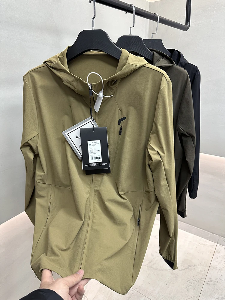 

Outdoor Spring Summer Lightweight Men's Casual Hooded Jaet Faionable Windproof Water-resistant Stand Fit Long Sve Z...