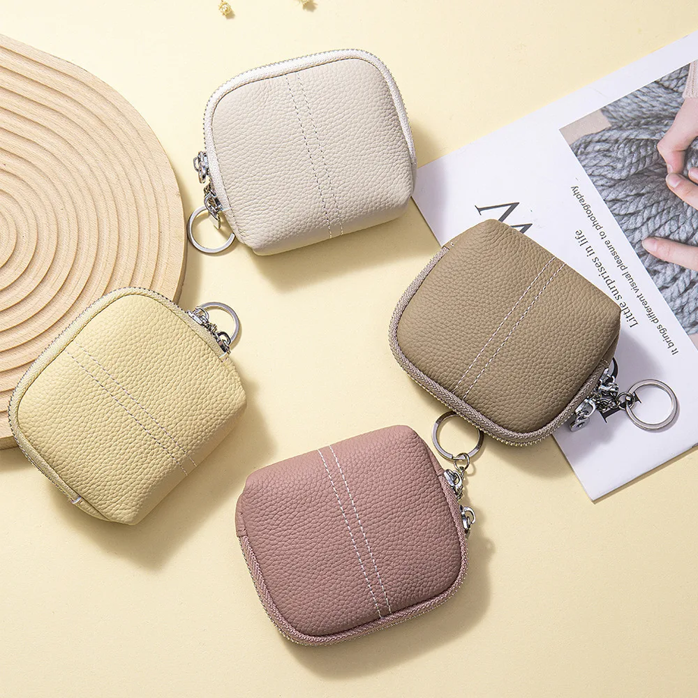 Genuine Leather Simple Coin Purse Style Fashionable Portable Lipstick Storage Bag First-Layer Cowhide Small Wallet For Men Women