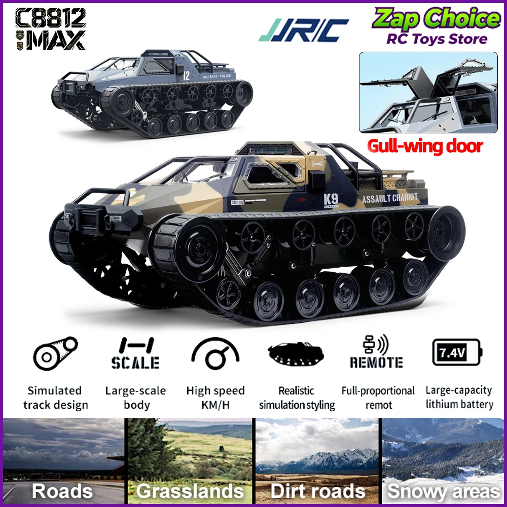 JJRC C8812max 1/16 Scale Tracked RC Tank 2.4G 360° Drift Dual Motor LED Lights 80m Range RTR Toy Gift for Kids Adults