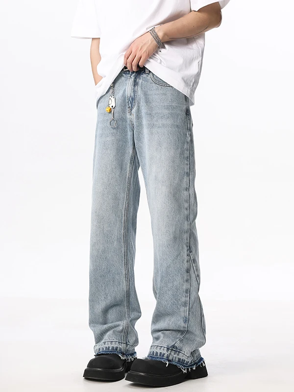 

Retro American High-End Men's Jeans Tear Straight Loose Leggings Autumn Spring Trendy Brand Casual Wear Resistant