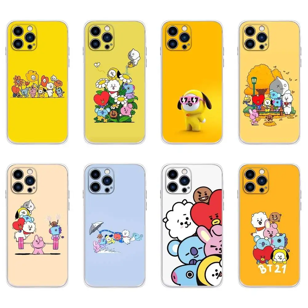 

K-Pop Cartoon B-BT21ES Phone Case For iPhone 16,15,14,13,12,11 Plus,Pro,Max,XR,XS,Plus,E,Mini Transparent Soft Cover