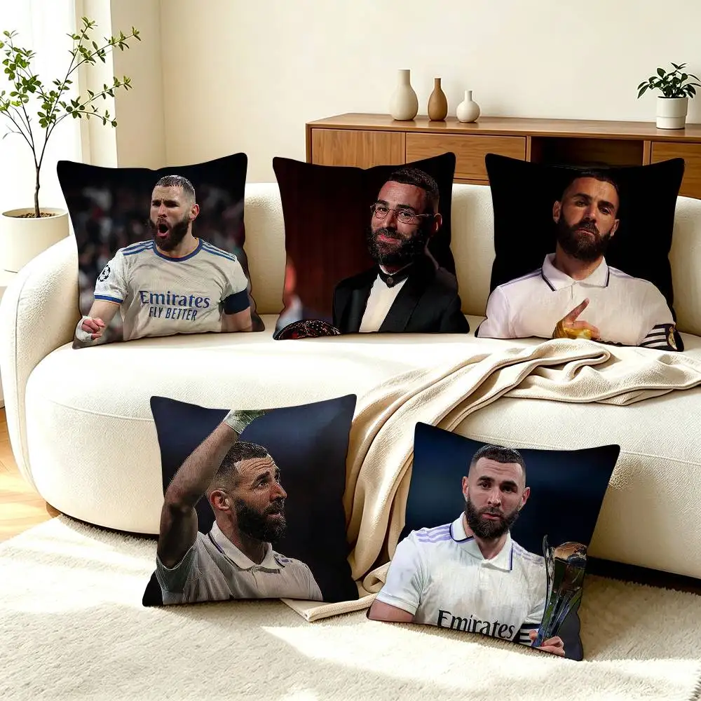 K-Karim B-Benzema F-Football Star  Pillow Case Square Double-Sided Sofa Cushion Cover Bedroom Bedside Pillow