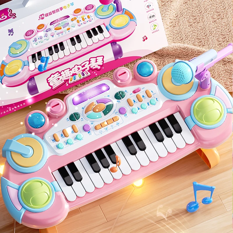 24 キー子供用ピアノキーボード マイク付き 電子楽器 インタラクティブ学習玩具 教育ギフト 女の子 男の子用