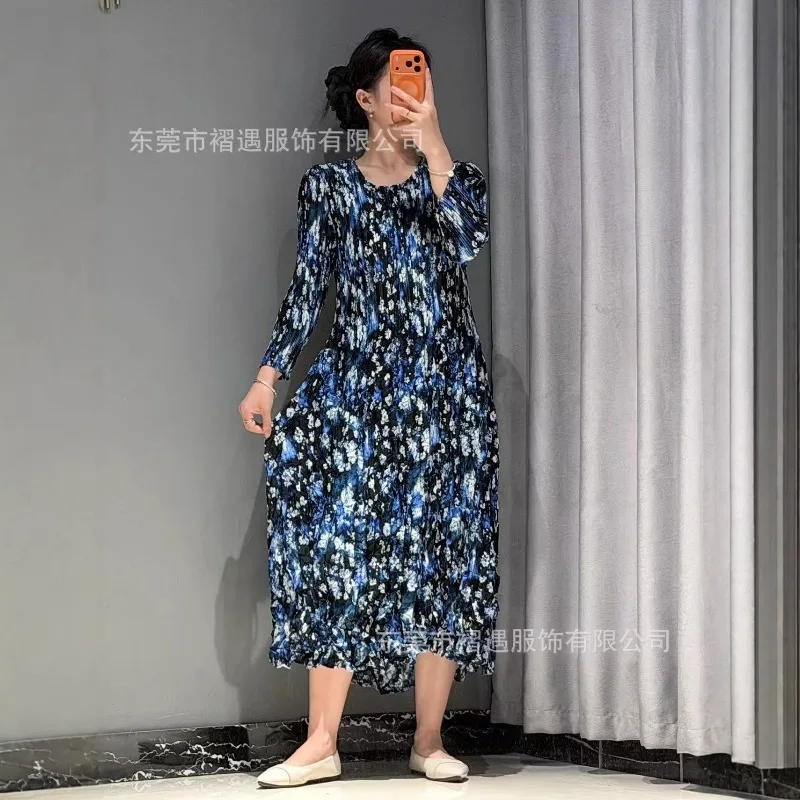 

Плиссированное платье Miyake с оригинальным принтом, свободного кроя, больших размеров, новинка 2026 года, высококачественное модное платье с принтом и плиссировкой, женская одежда
