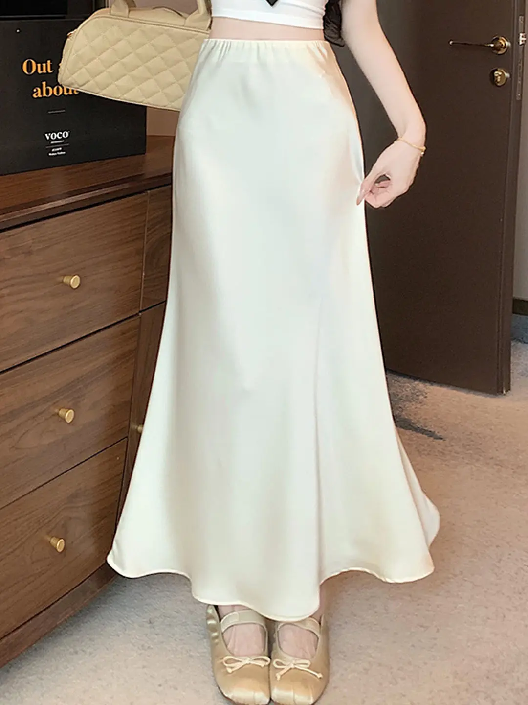 

Элегантная женская летняя юбка-русалка из шелкового атласа с высокой талией, легкая и роскошная