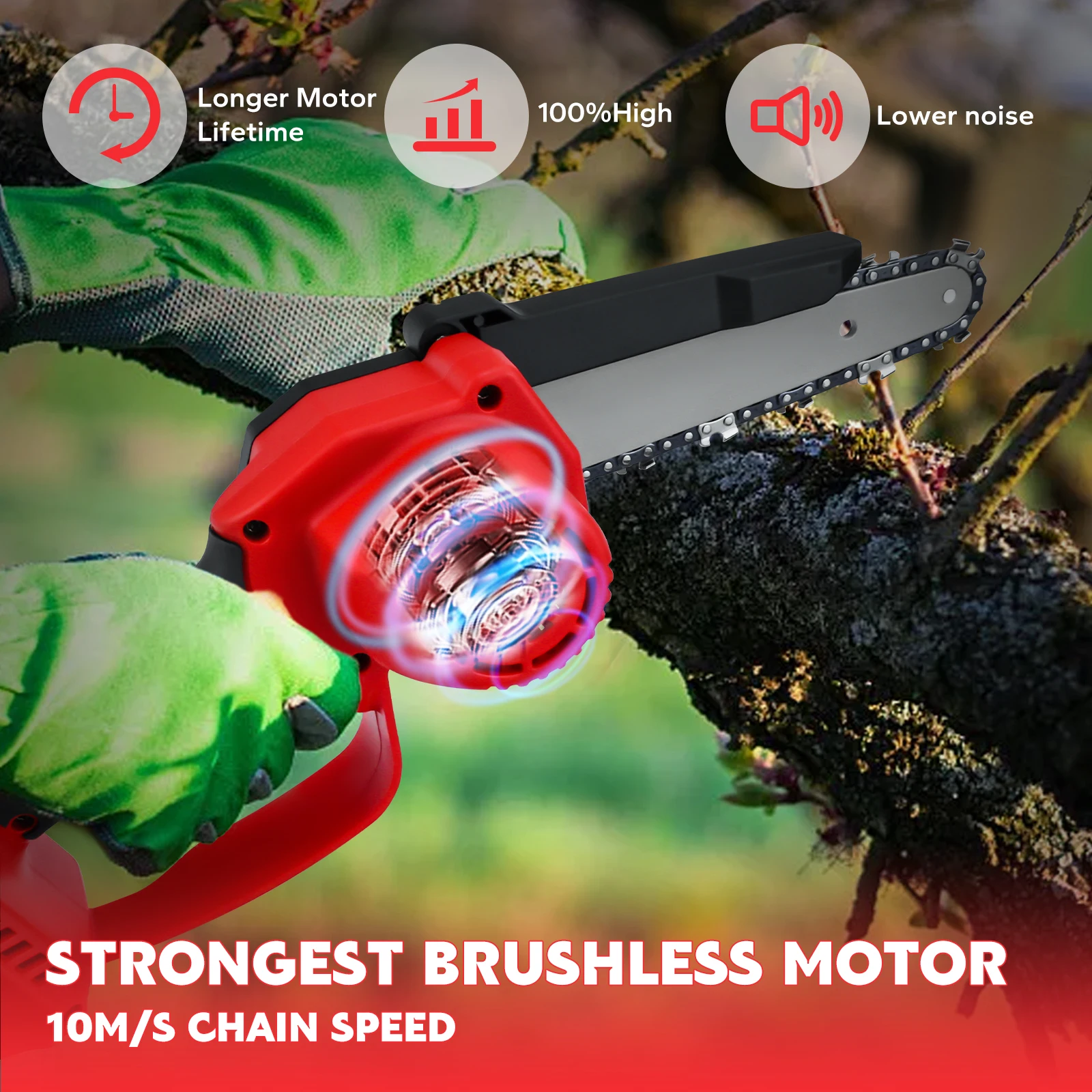 6 Inch Cordless Chainsaw for Milwaukee 18V Li-ion Battery High Power Brushless Suitable Garden Wood Cutter (No Battery)