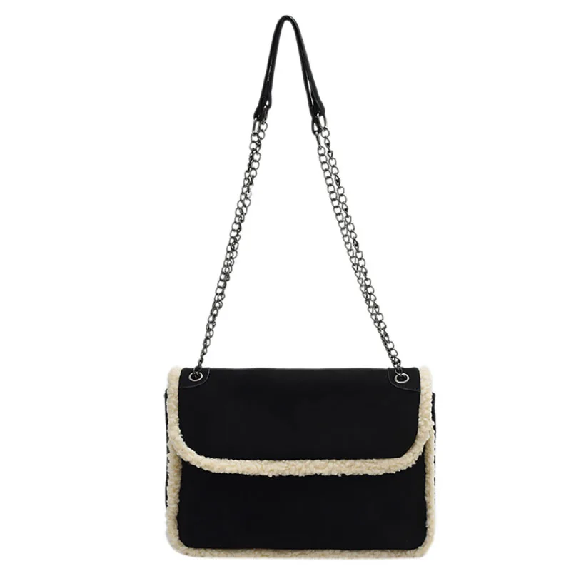 Winter Large Capacity Faux Suede Chain Crossbody Bag Fashion Lamb Wool Splice Square Bag High-End Texture Women New Shoulder Bag