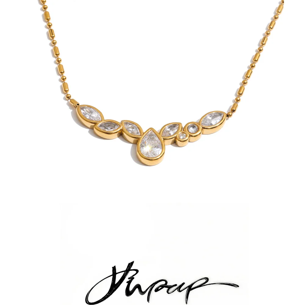 Yhpup Edelstahl-Tropfenanhänger mit Kubischem Zirkonia, 18K Goldfarben PVD-beschichtet, Glänzender Zarter Schmuck