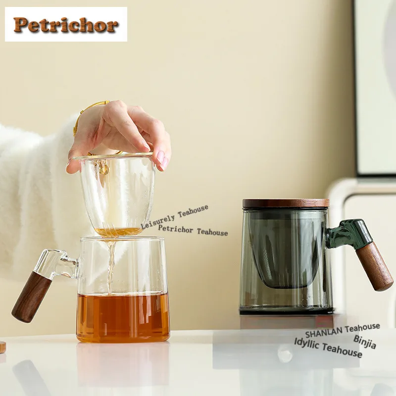 

430ml Glass Side Handle Filter Tea Separator Cup Aesthetic Tea Mug With Infuser Household Tea Making Office Water Cup Ornaments