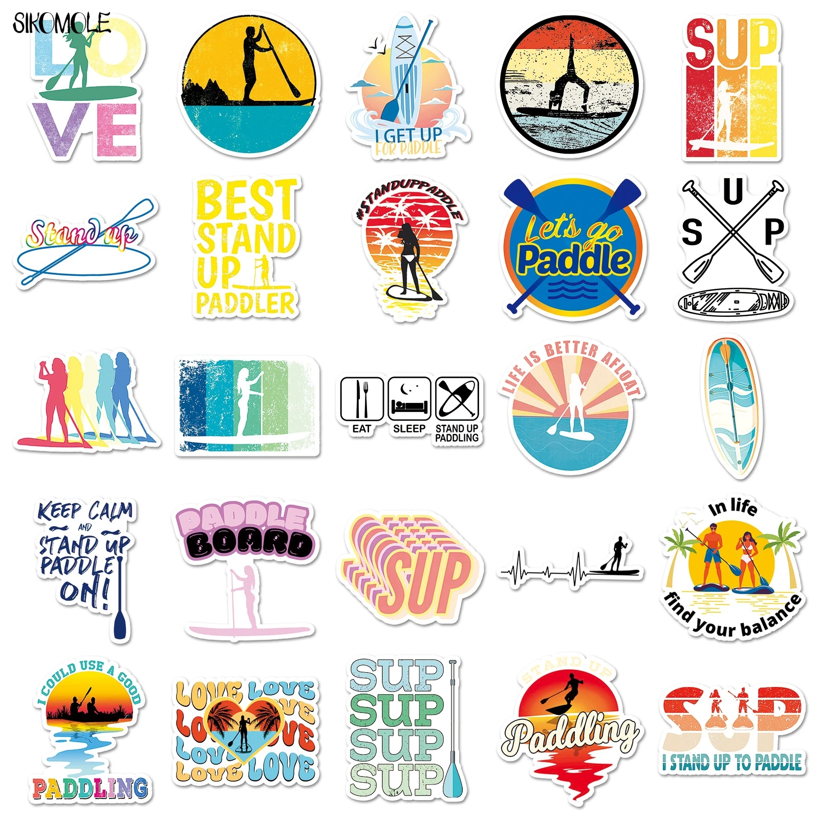 10/30/50 Uds. Pegatinas de tabla de Paddle de pie de dibujos animados bonitos deportes geniales estéticos DIY calcomanía de equipaje de viaje para niños paquete de pegatinas de grafiti