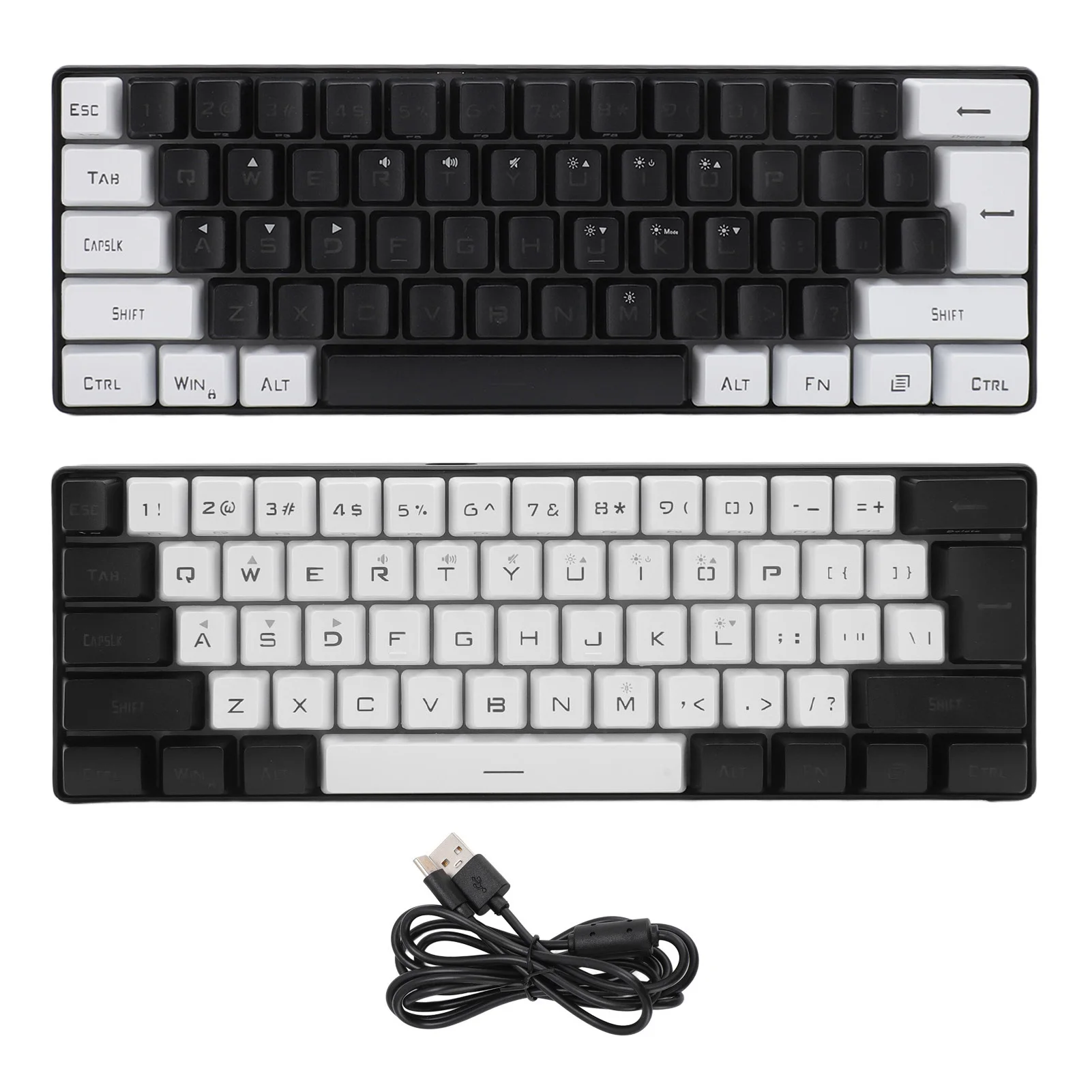 

Игровая клавиатура с RGB-подсветкой, регулируемой яркостью, цветными ABS-клавишами, 61 клавиша, Plug and Play, проводная