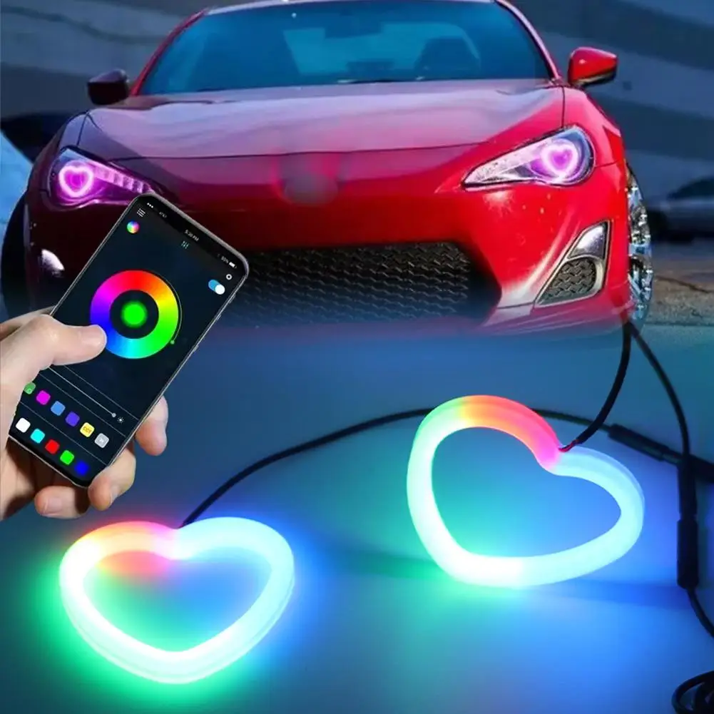 2PCS Angel Eyes RGB Heart Halo With Bluetooth-compatible Control Dynamic Angel Eyes Halo LED Turning Signal Decor