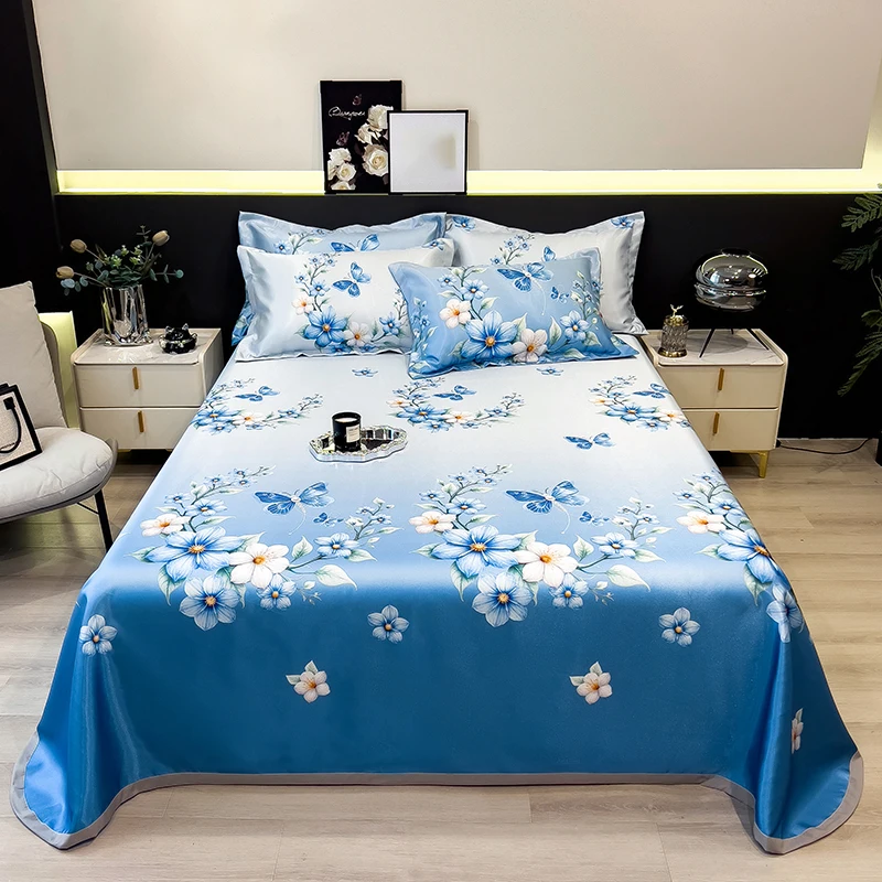 Summer cool bed cover Luxury double size mat Ice silk linen sets Air conditioning full bed sheets set Mattress with pillowcases