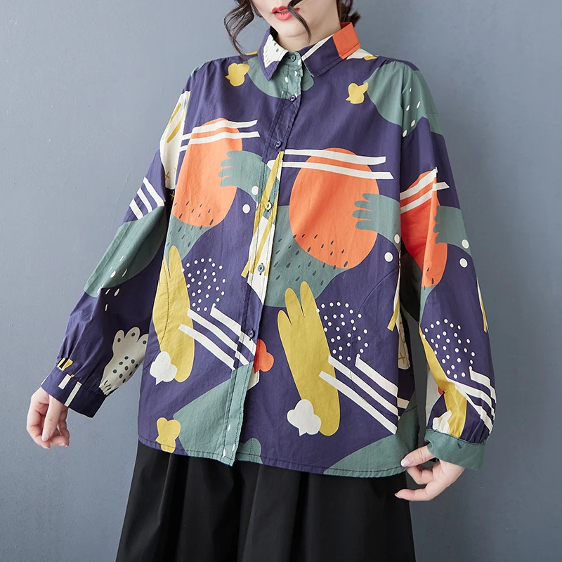 Casual Cotone sciolto irt Primavera Autunno Stampa di cartoni animati Sistema forestale Faionable Versatile giapponese Sle Top Faion da donna
