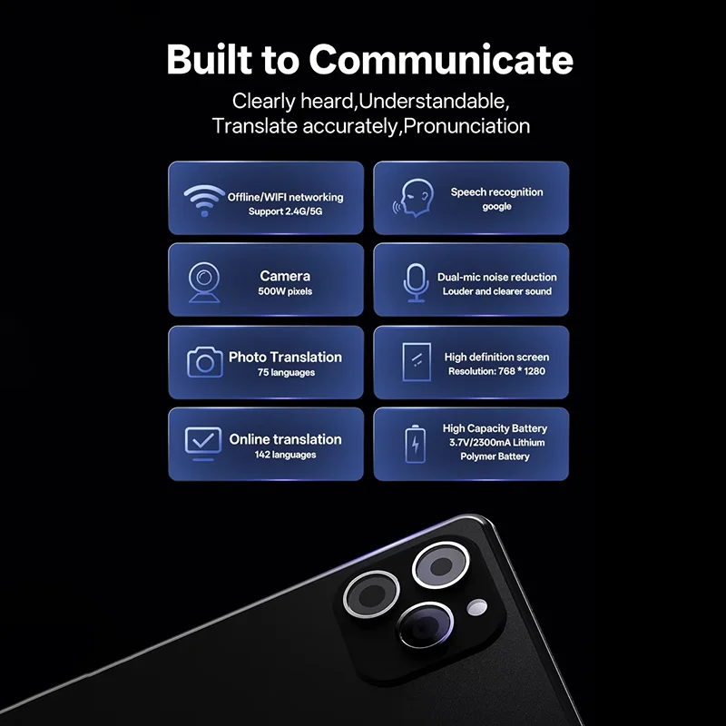 T22 AI Translator 5MP 142 Languages Offline works Voice Photo Translation Multifunction Large Screen Work Abroad