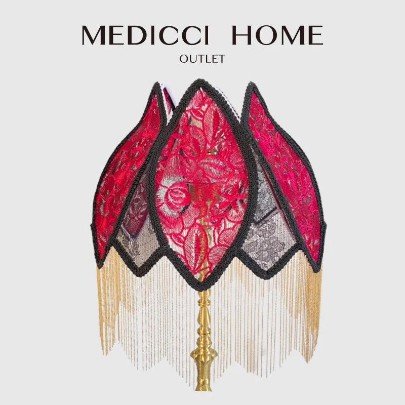 Medicci Home Gothic Red And Black Full Lace Handmade Lamp Shade Flower Embroidery Jacquard Lampshade Cloth Art Decor Floor Lamp