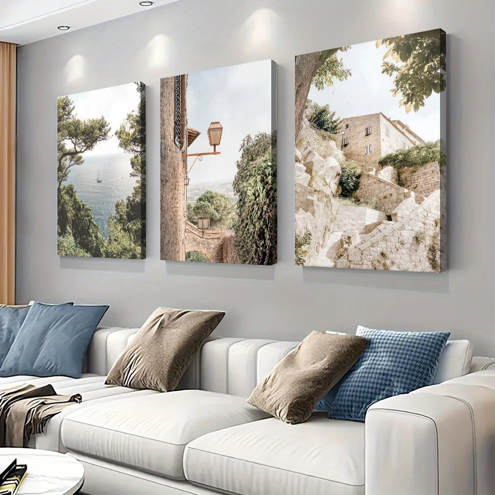 3PC, Natural Sea View Canvas Decorative Painting, High-Definition Printing, Sailboat Ocean Scenery, Home Wall Art, Hanging Paint