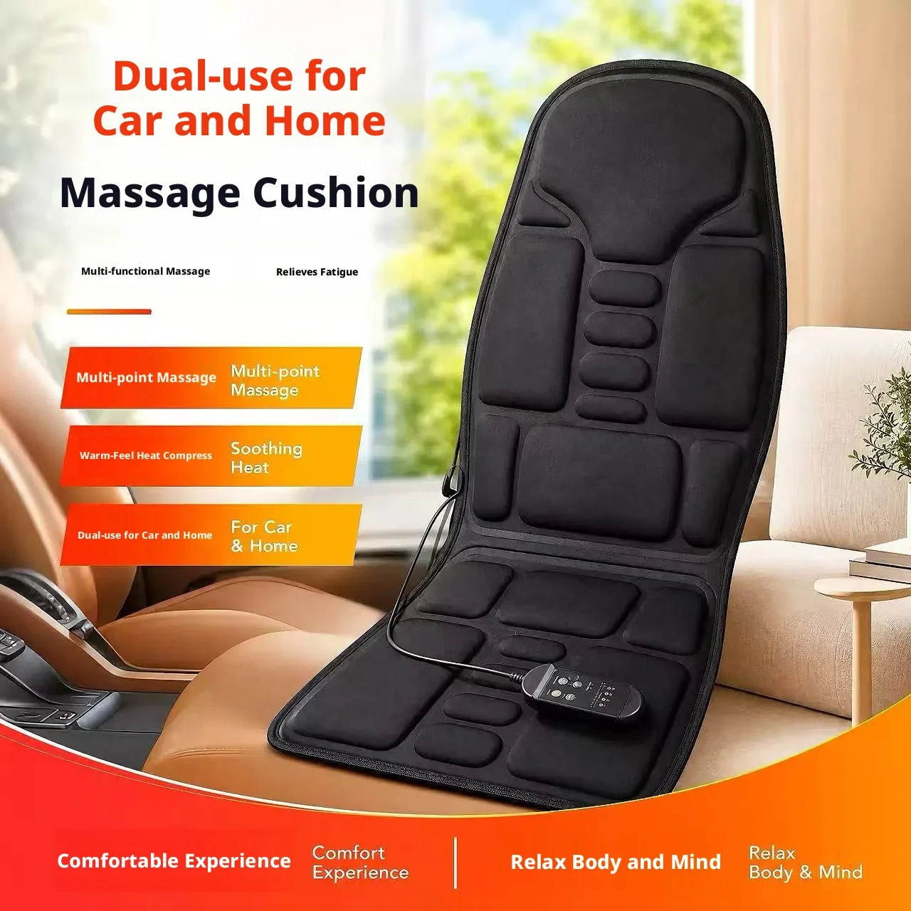 Massage Seat Pad Multi-point Vibration Back Waist Massager Cushion Dual Use for Car Seat Office Chair Home Sofa Relieve Fatigue