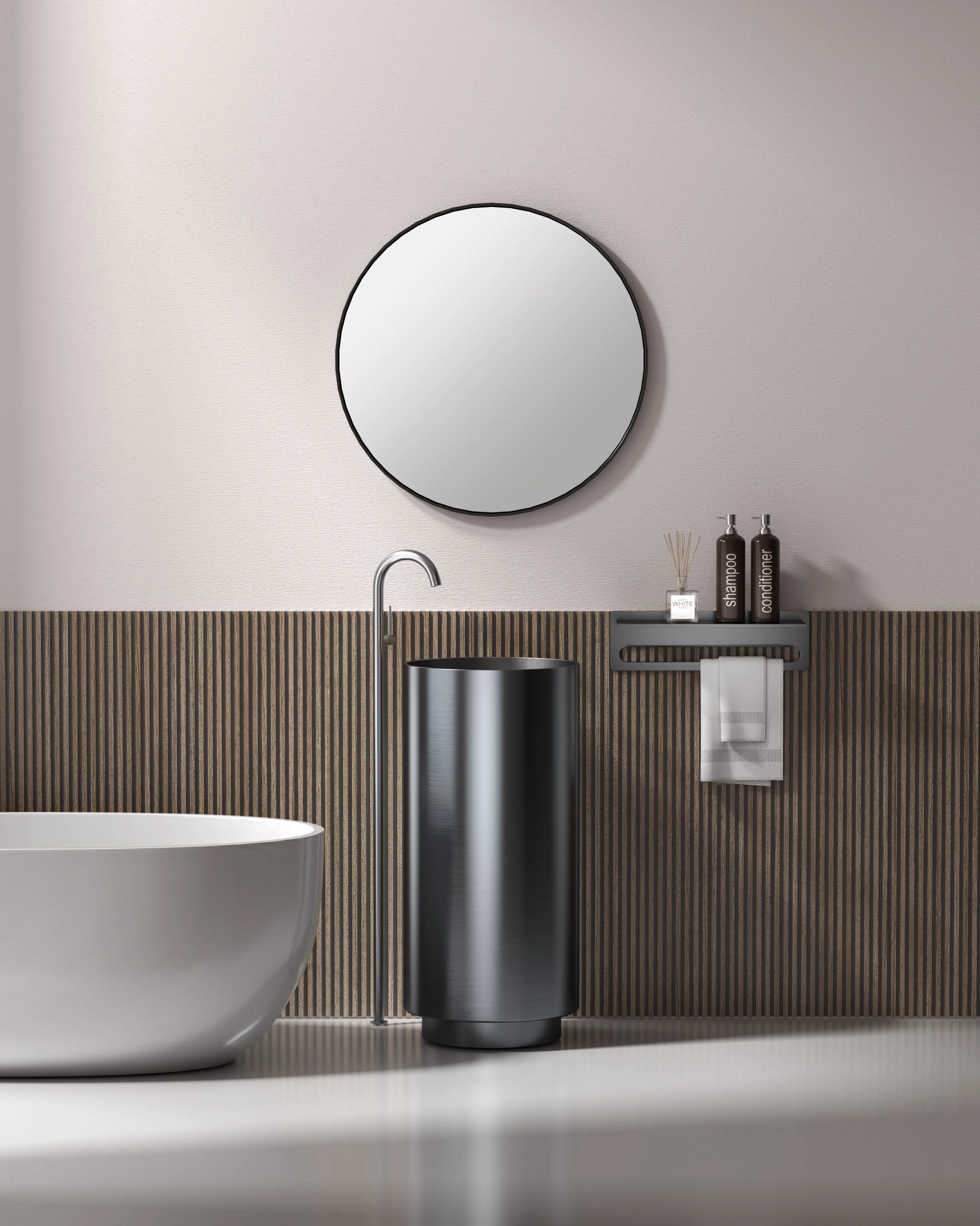 Floor Mounted Stainless Steel Bathroom Vessel Sink Round Wash Basin Column Sink Hotel Vessel Sink Bowl