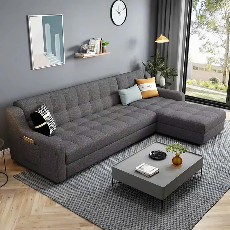L-Shaped European Design Extendable Massage Armless PU Leather Three Seat Eco-Friendly Sofa for Apartment and Hotel Use