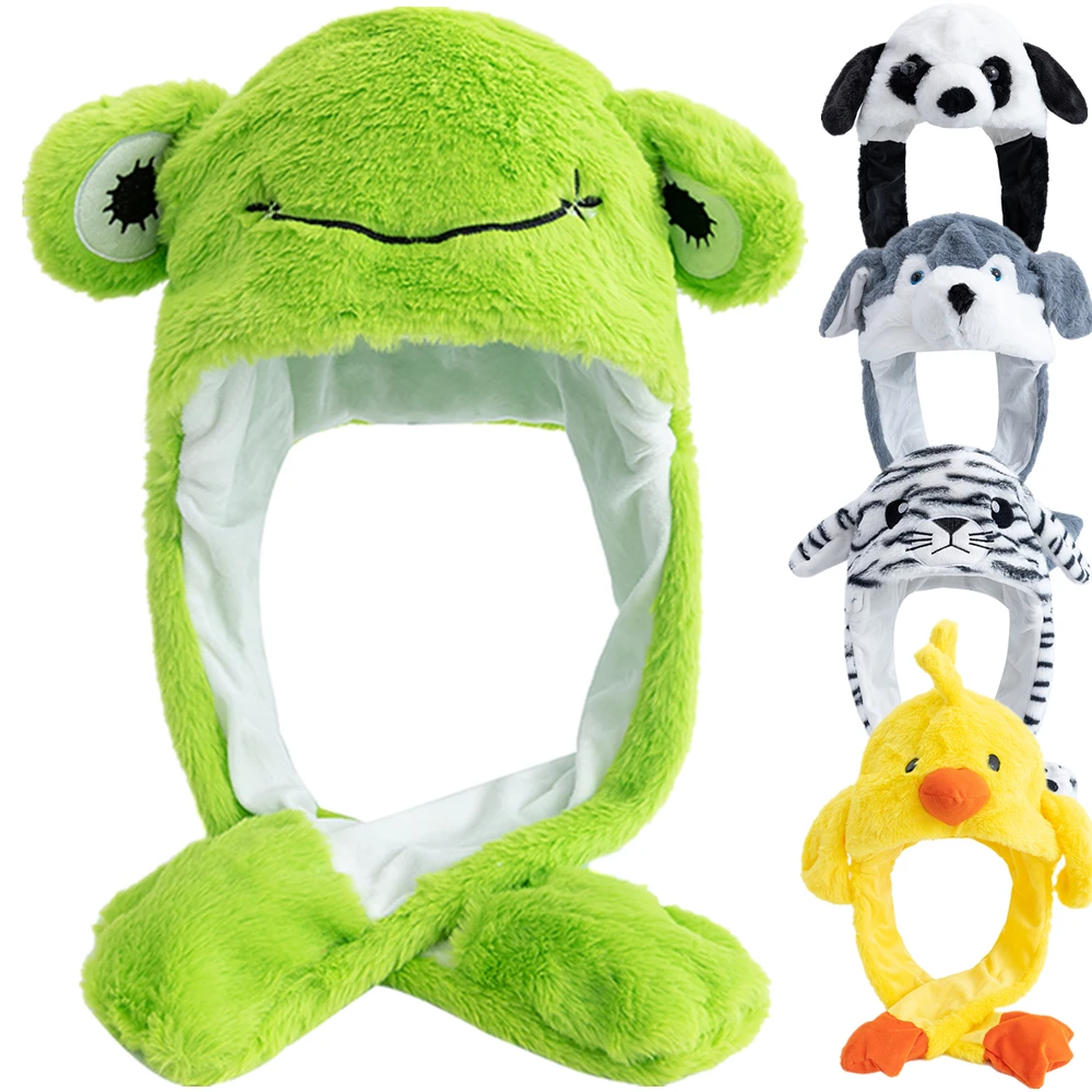 ﻿ نمط جديد للجنسين مضحك الأذن قبعة الضفدع الحيوان نمط زوجين لطيف الأذن تتحرك حتى قبعة الرجال النساء آذان الأرانب الشتاء القبعات الجميلة ﻿