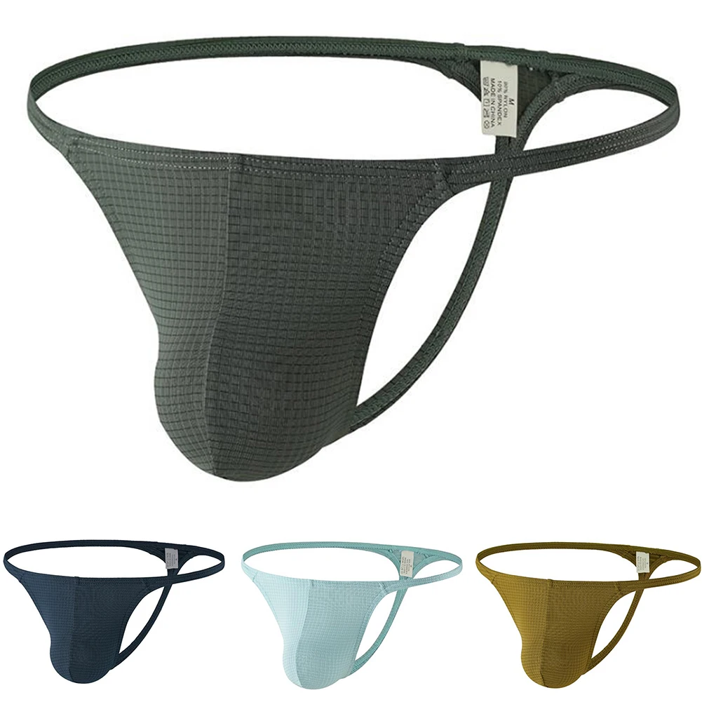 Plain Color Men G-string U Pouch Low Rise Thin Belt Underwear Soft Comfortable Panties T-back Thong Simple Daily