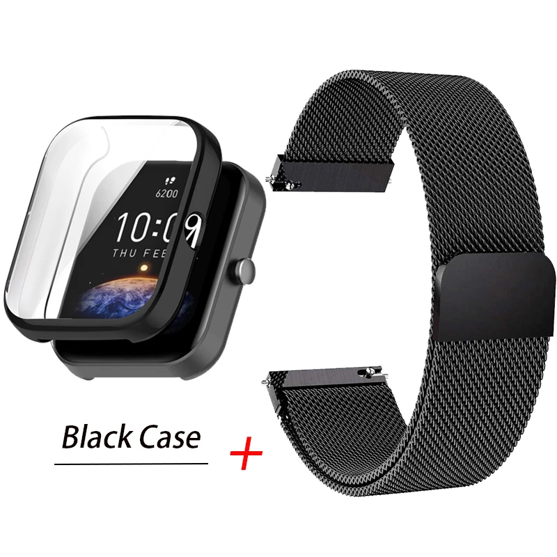 Correa de Metal para reloj inteligente, funda protectora de cobertura completa para Amazfit Bip 3 Pro, pulseras magnéticas