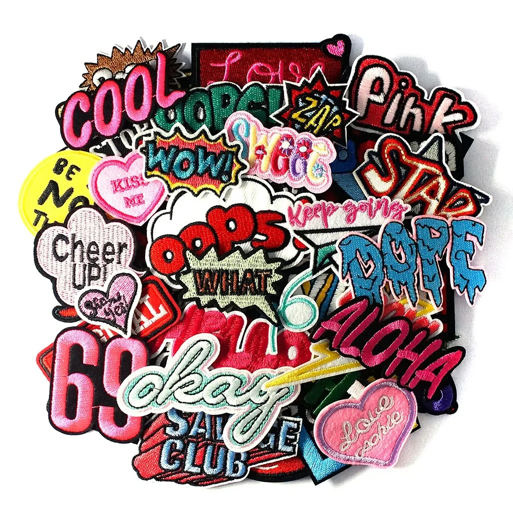 Cheer UP HELLO MUSIC KISS Badges Embroidery Patches Applique Ironing Clothing Sewing Supplies Decorative OKAY ORIGINAL