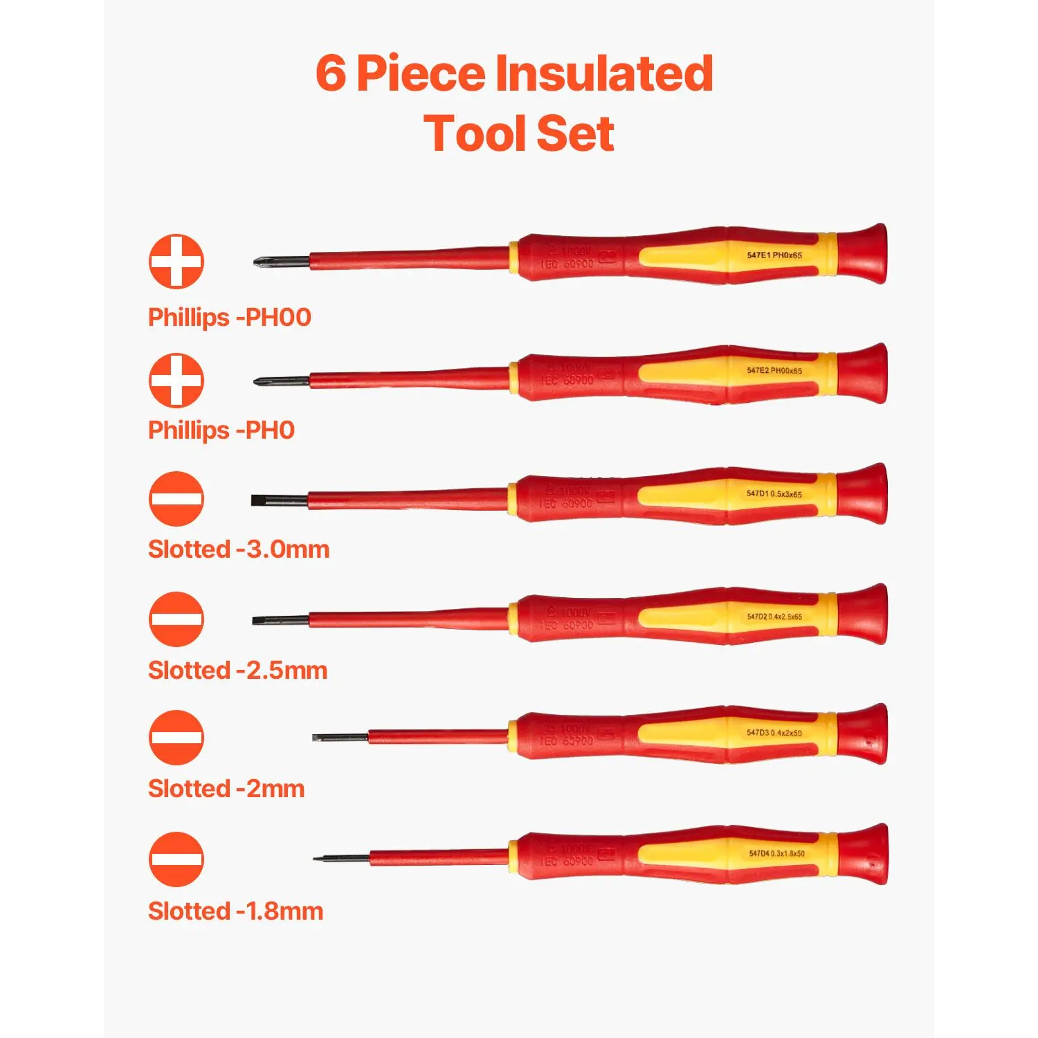 Insulated Screwdriver Set, 6-Piece Professional Electrical Screwdriver Set, 1000V Insulated Electrician Tool Set, with Magnetic