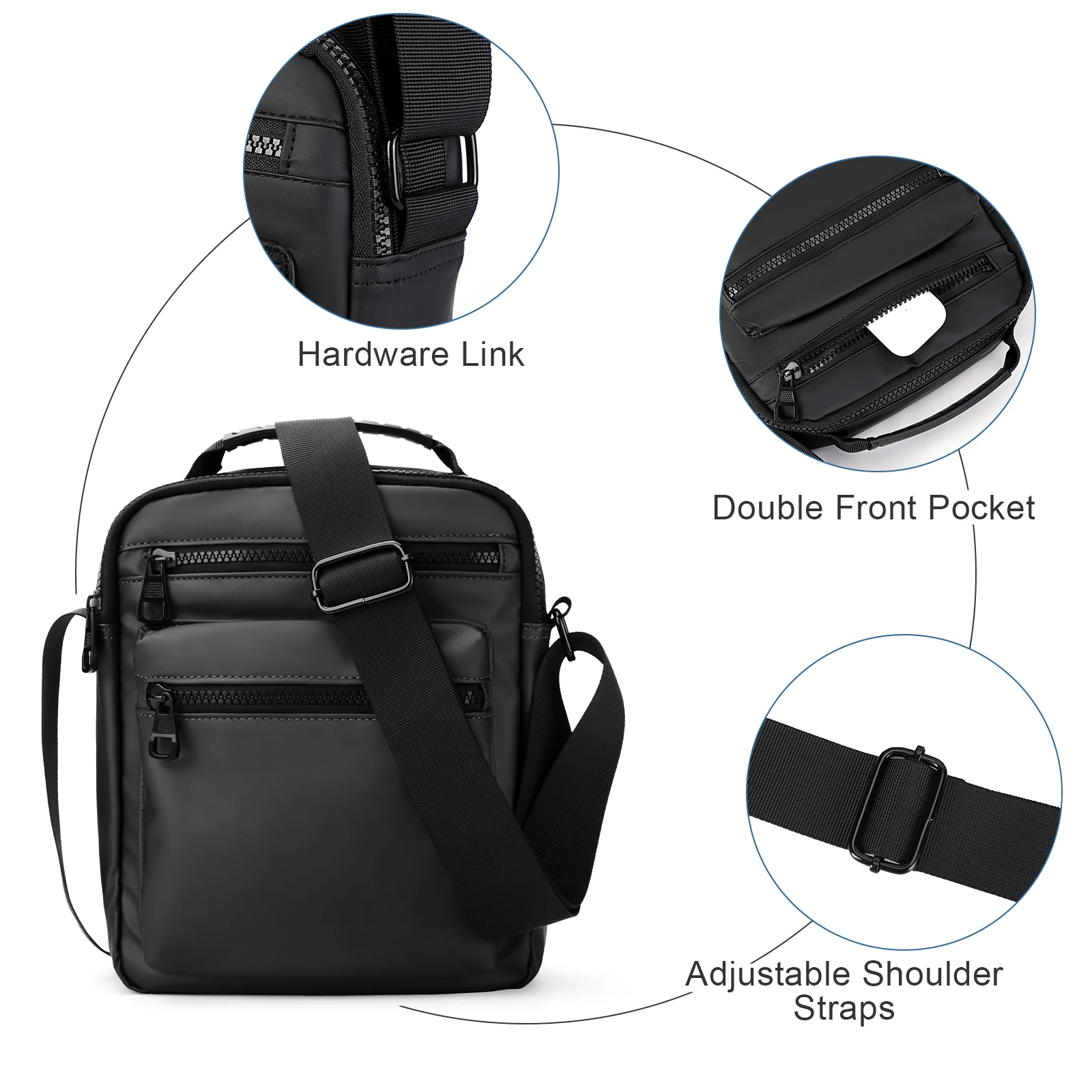 Nylon Shoulder Bag for Men Durable Crossbody Bag Purse Fashion Tote Top Handle Satchel Solid Travel Small Square Bag Slingbag