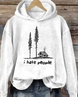 

Cartoon Wooden House and Dead Tree in Wasteland Print Female Hoodie Hot Sale Trend Classy Individuality All Match Women Tops