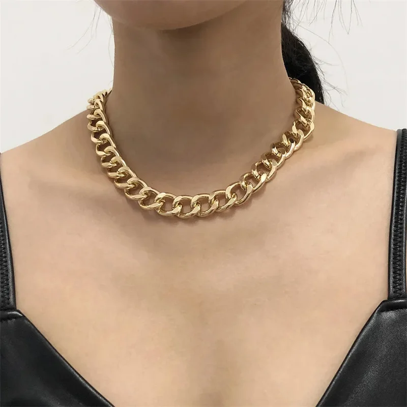 Vintage Big Necklace for Women Trendy Twist Gold Color Chunky Thick Lock Choker Chain Necklaces Party Jewelry Gifts wholesale