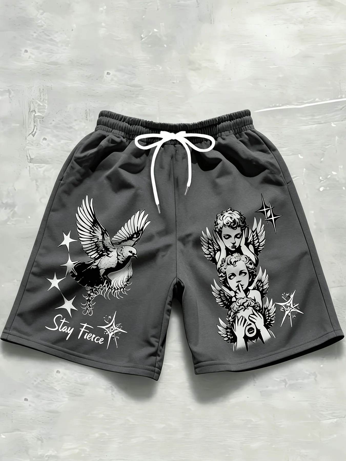 2026 Summer Best-selling Men's Short Pants Casual Sports Fashion Comfortable Soft Breathable Simple Angel Pattern Print