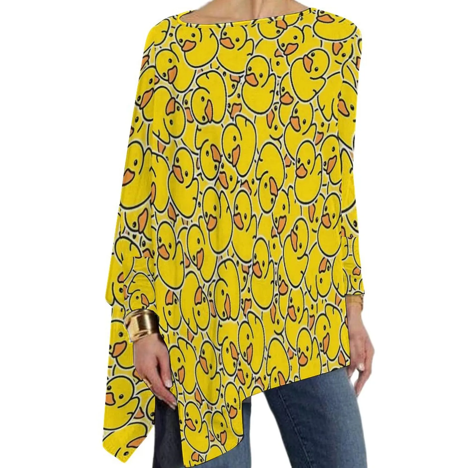 Yellow Rubber Ducks T Shirts Classic Duck Loose Long Sleeve T-Shirt Modern Graphic Tee Shirt Women Tops 4XL 5XL 6XL