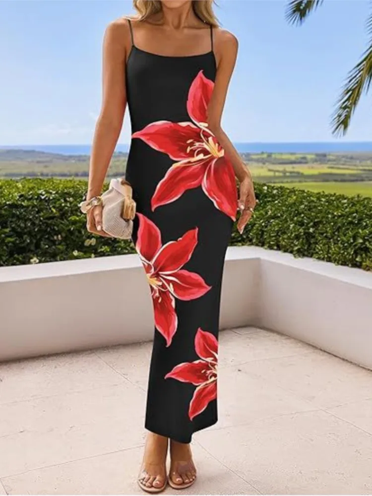 

Summer Fashion Print Slim Long Dresses Women Sexy Backless High Waist Spaghetti Dress Holiday Patchwork Female Party Club Dress