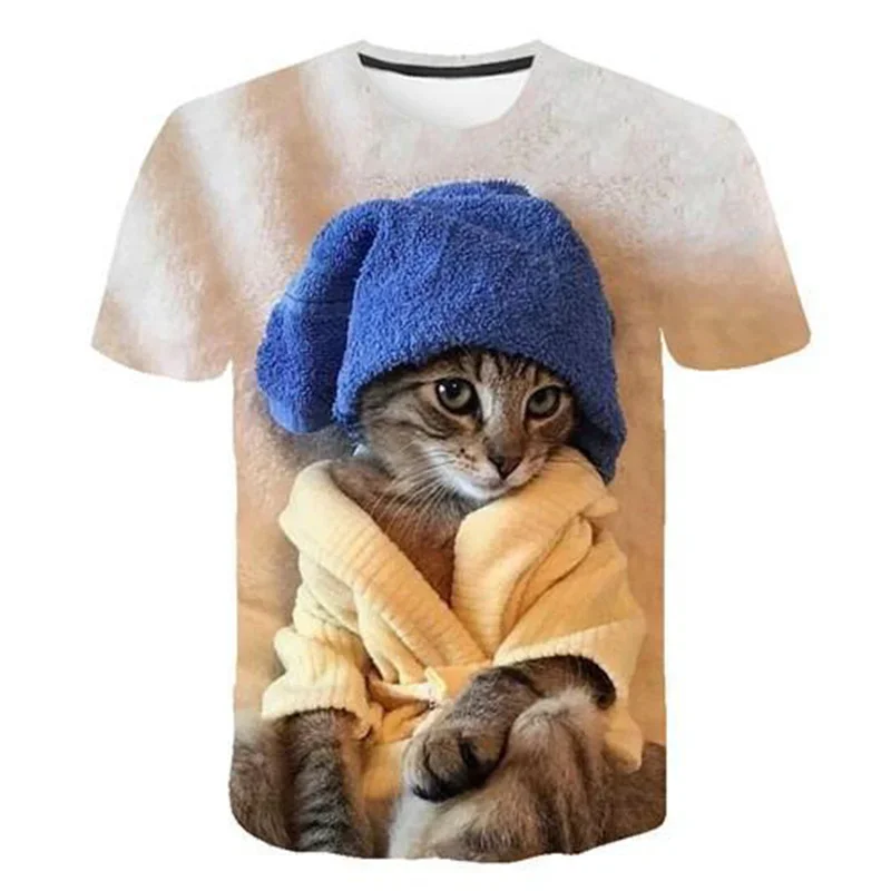 Trendy New Funny Cats Animal Mens T-shirt 3D Printed T-shirts Harajuku Streetwear Women Short Sleevs Tees Summer Tops Clothes