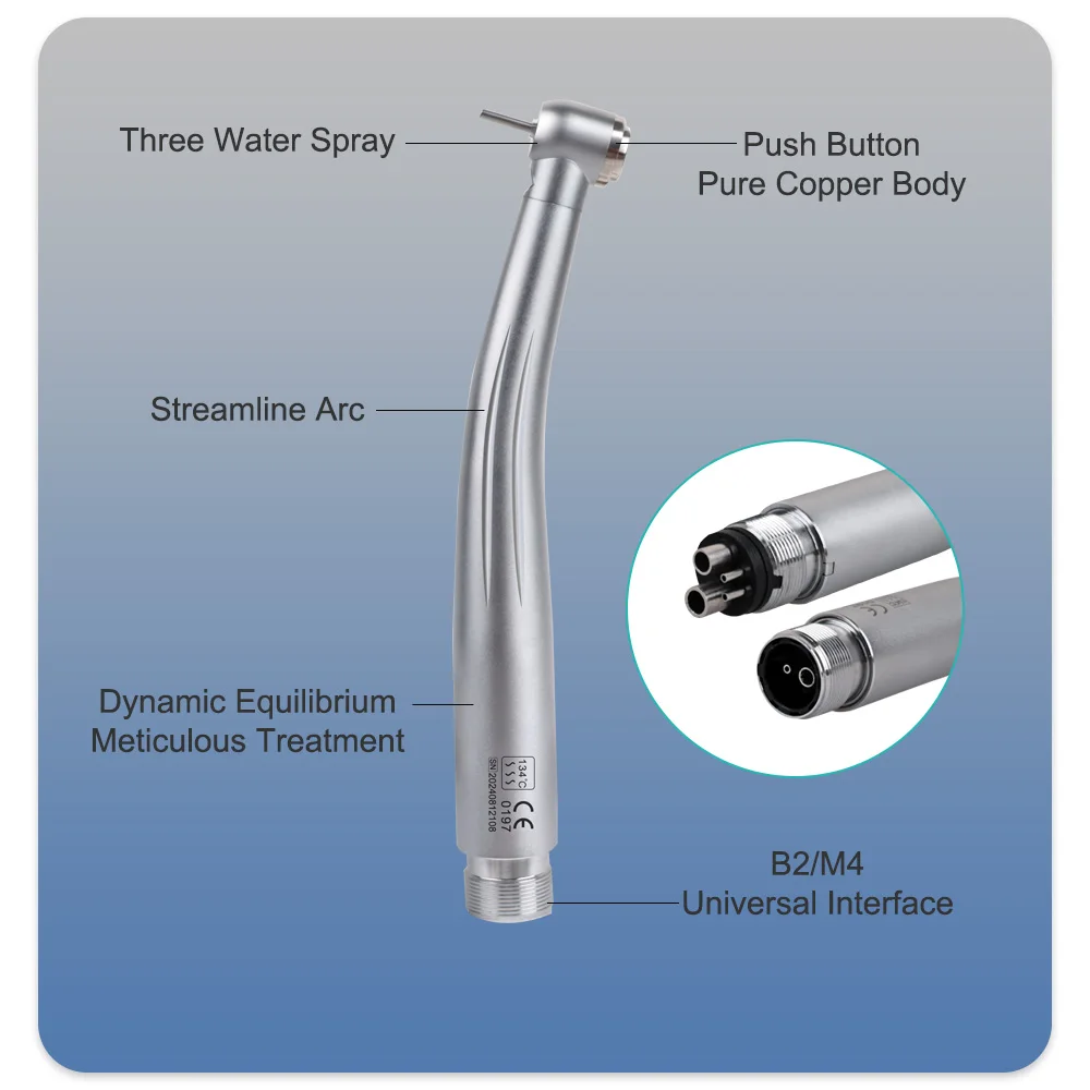 Pieza de mano Dental Led de alta velocidad, generador electrónico de cabezal estándar, botón pulsador de turbina de aire, pieza de mano de 2/4 agujeros, Triple pulverización de agua