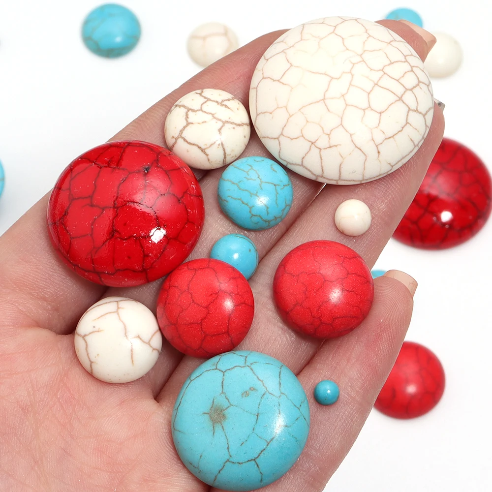 10pcs/lot Round Turquoise Cabochon Beads Natural Stone Cabochon Beads For DIY Jewelry Making Earring Neckalace Accessories