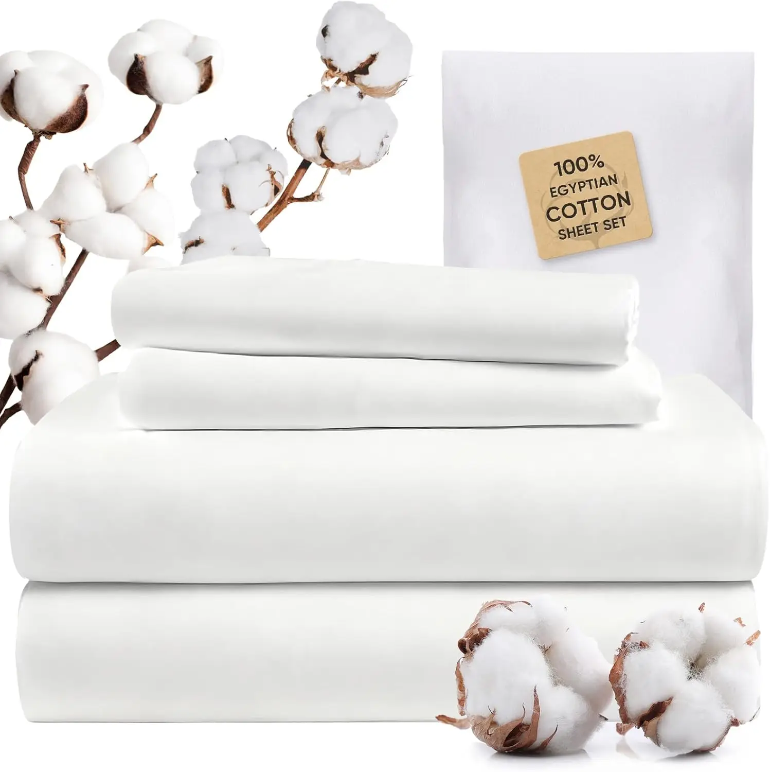 

1200 Thread Count 100% Egyptian Cotton Sheets King Size Bed Set with Deep Pocket Up to 18", Thick Durable and Resists Pilling