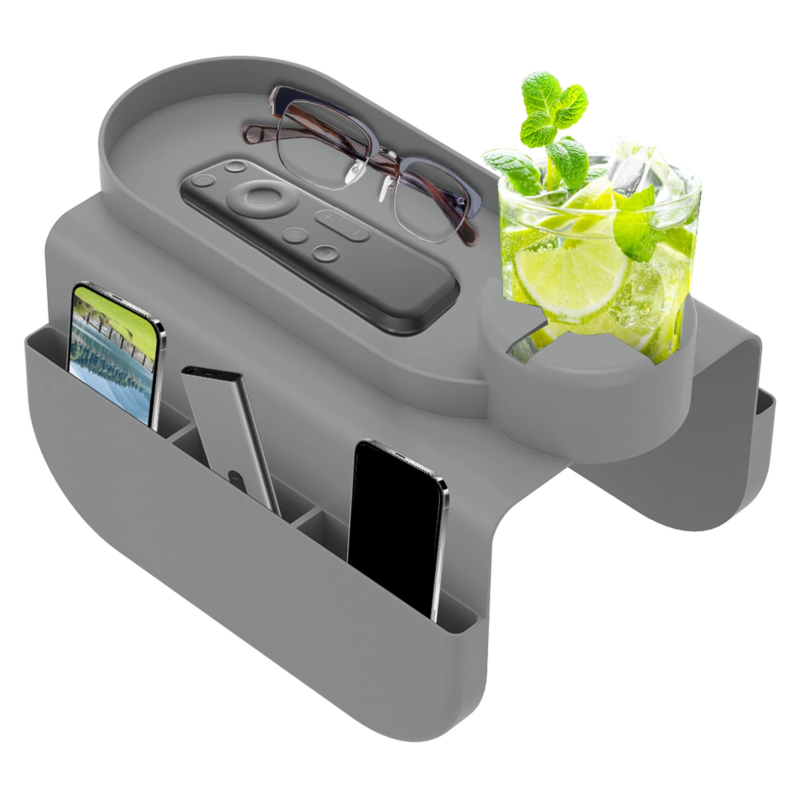 

Silicone Couch Cup Holder Sofa Armrest Tray Anti-Slip with Side Storage Pocket Remote Control Cups Snack Organizer