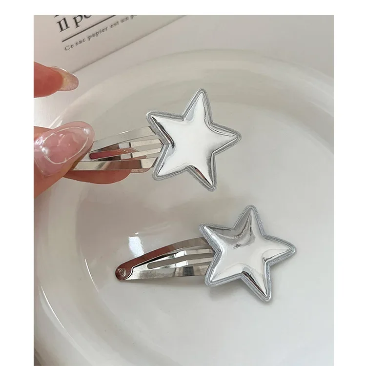 Star PU Hair Clips Metal Bobby Pin Y2K Silver BB Snap Clip Hairpins Cute Barrette Girls Women Headwear Accessoires