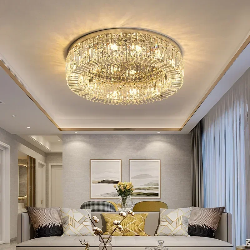Royal Luxury Modern Minimalist Crystal Glass Round Ceiling Chandelier for Living Room Bedroom Study Led Indoor Lighting Decor