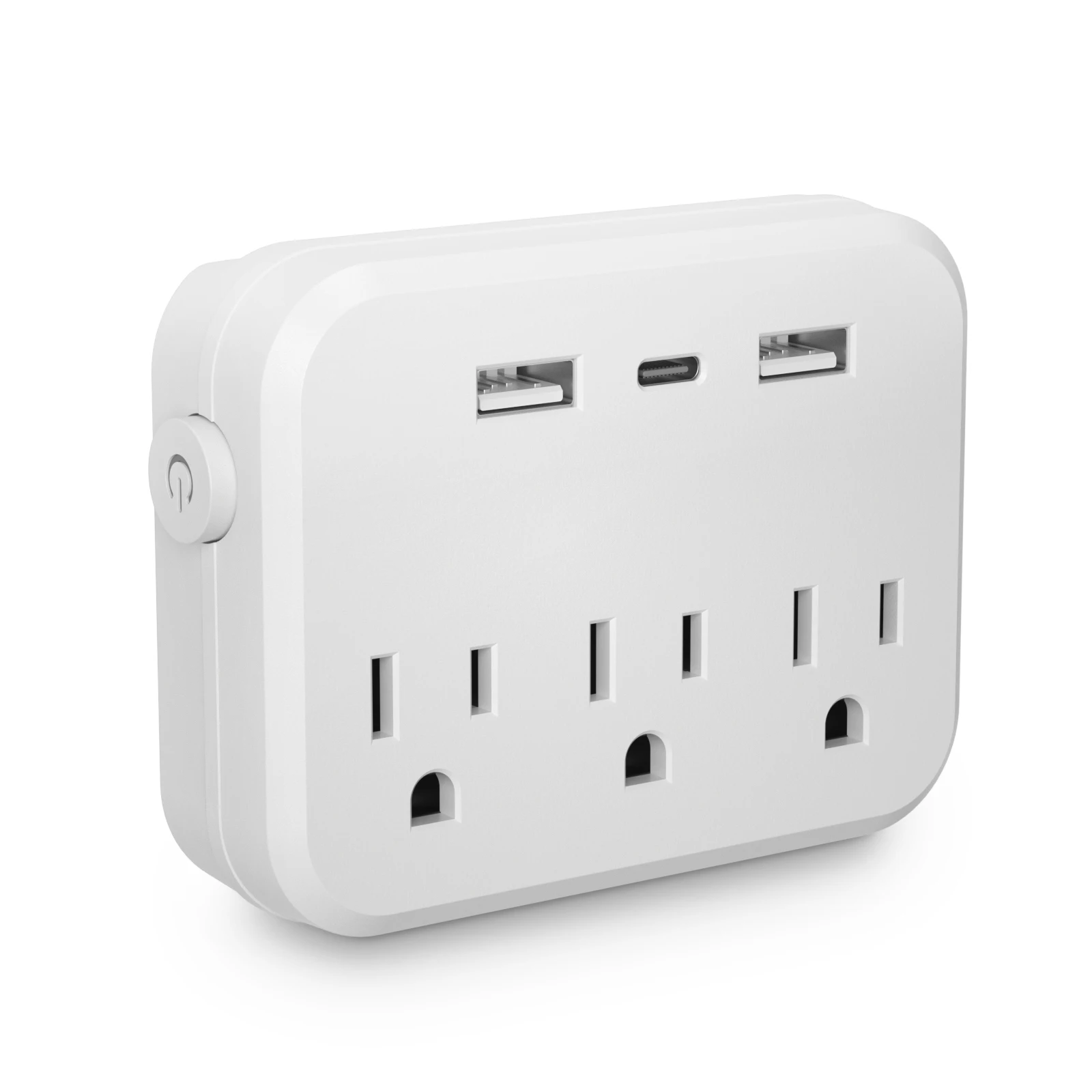 

US Switch with surge protector Mini Portable Power socket 6-in-1 Multifunctional 3 sockets 2 USB ports 1 Type-C white