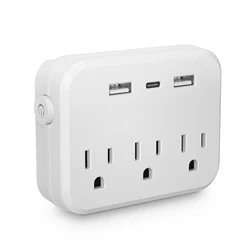 TRANSTON US Switch with surge protector Mini Portable power strip 6-in-1 Multifunctional 3 power strip 2 USB ports 1 Type-C wh