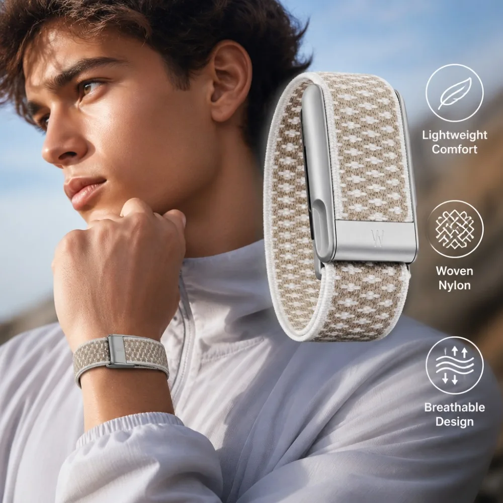 For Whoop 5.0 MG Elastic Nylon Strap Soft Cashmere Texture Sport Replacement Band with Metal Frame Breathable Wristband W Logo