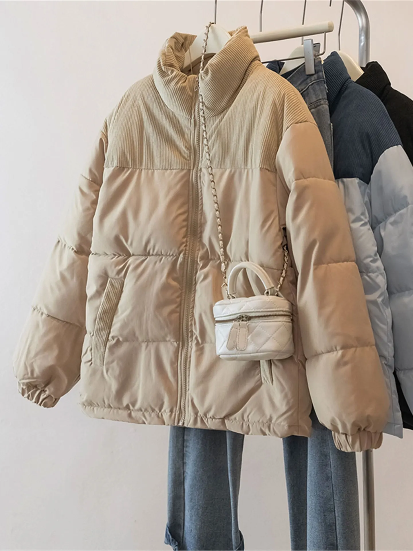 

i Color Stand Collar Thiened Cotton Jaet Large Size Women's Loose Bread Sle Winter Coat Casual Korean Version