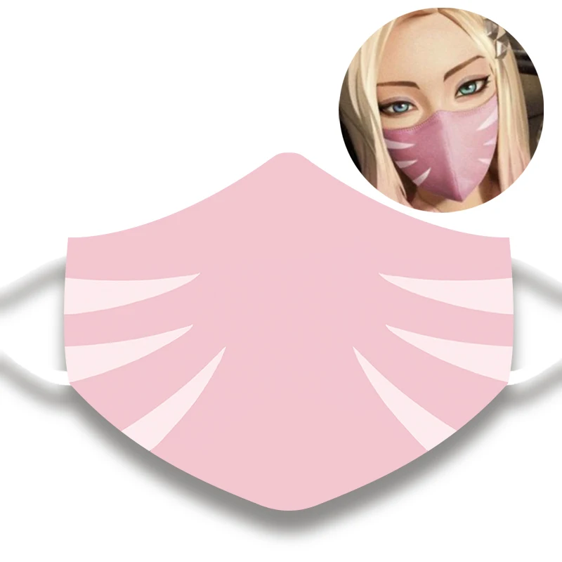 Kda Ahri Nine-Tailed Fox Cosplay Face Mask Cute Lolita Anime Girls Pink Dustproof Reusable Mask Drop Ship